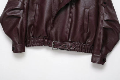 Chaqueta de cuero asimétrica Carla