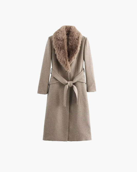 Abrigo maxi con cuello de piel Faye