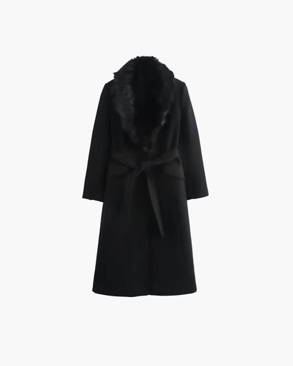 Abrigo maxi con cuello de piel Faye