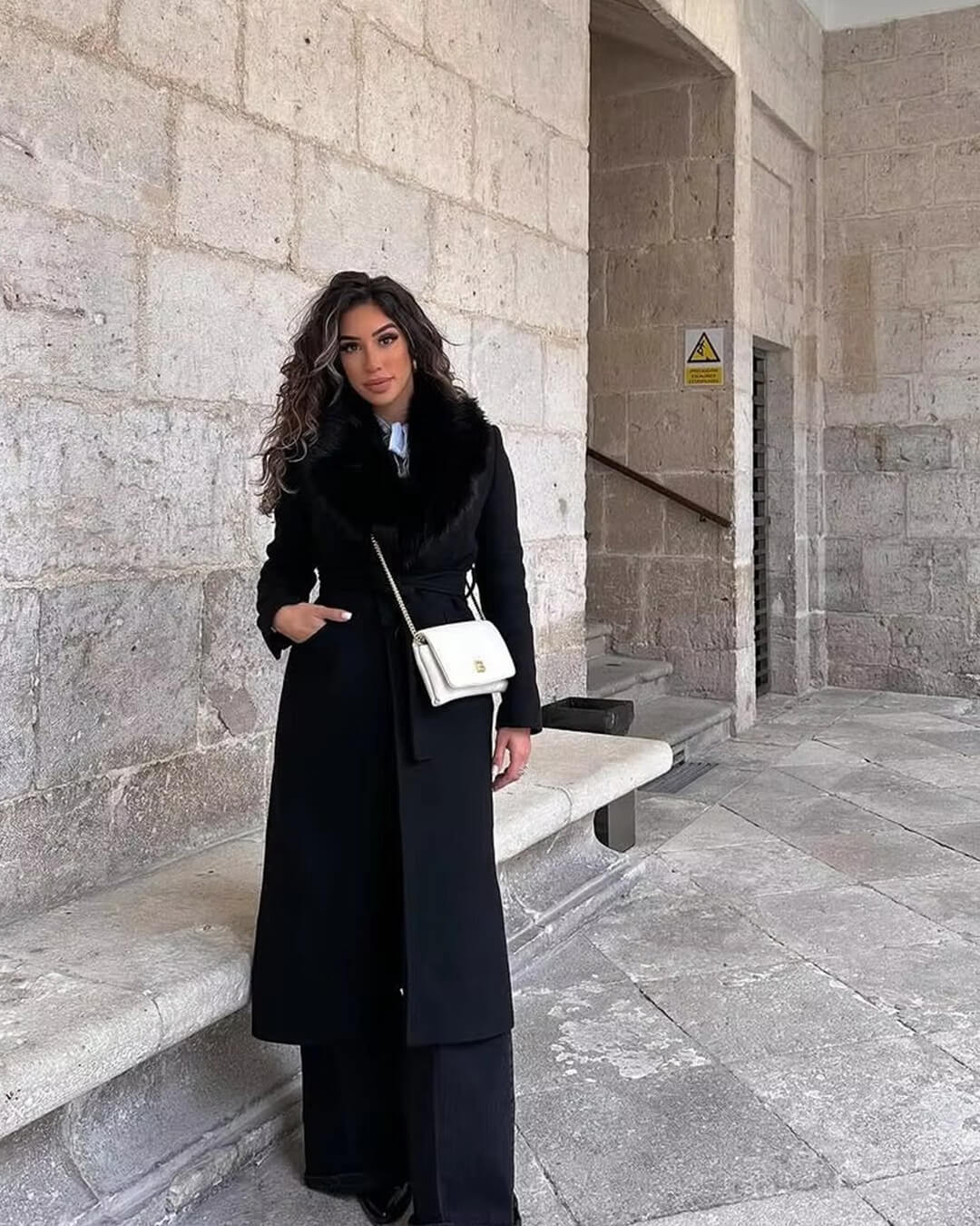 Abrigo maxi con cuello de piel Faye