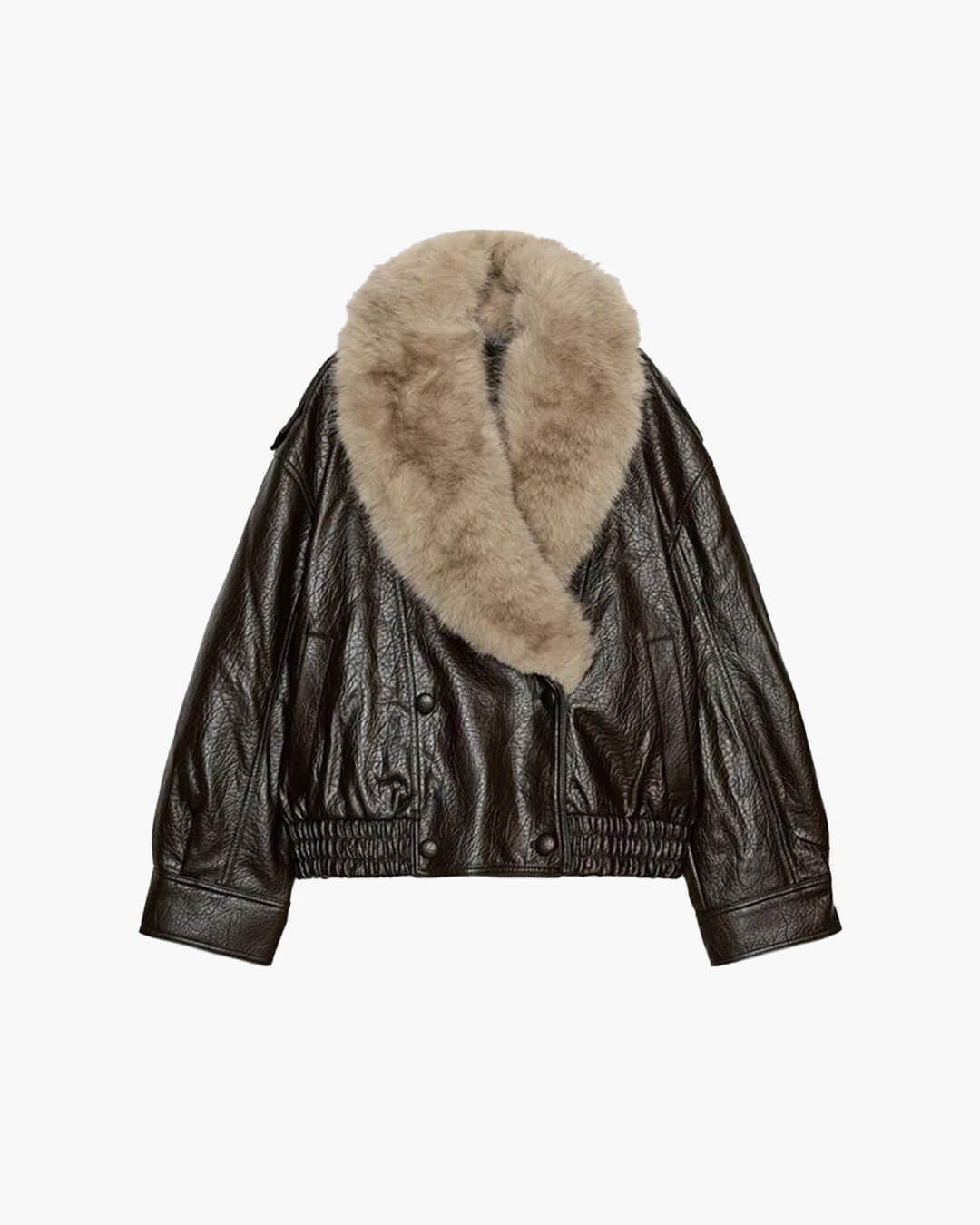 Chaqueta de piel con cuello de pelo desmontable