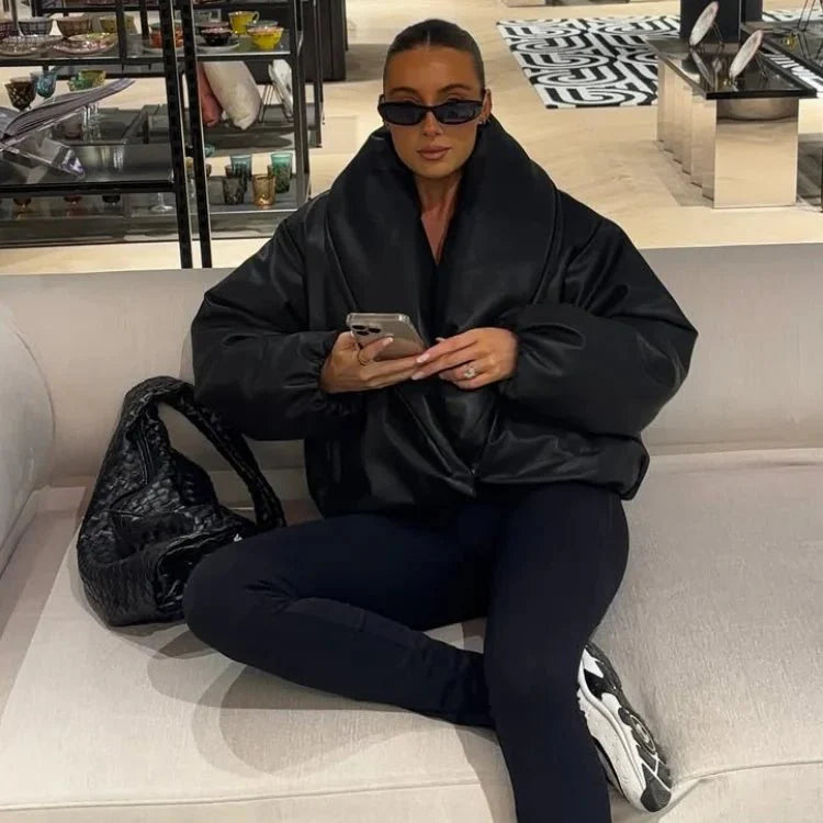 Chaqueta de cuero con solapa Lara