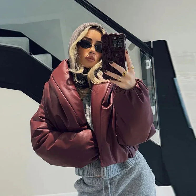 Chaqueta de cuero con solapa Lara