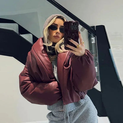 Chaqueta de cuero con solapa Lara