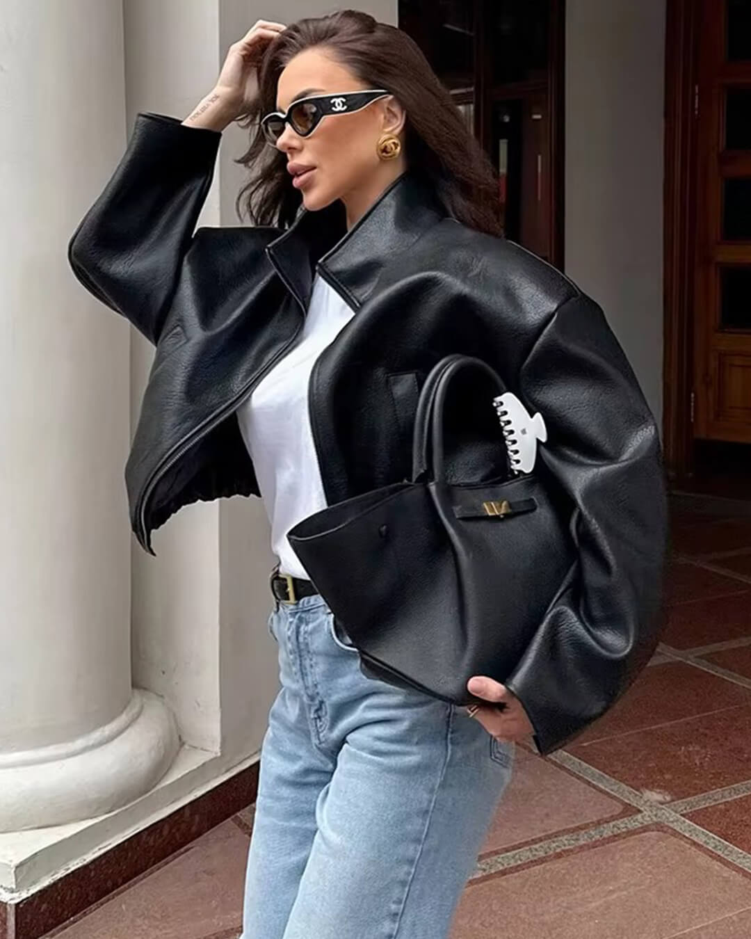 Chaqueta de cuero con cremallera Sylvia