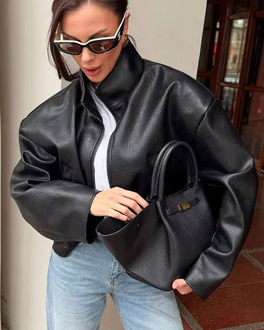 Chaqueta de cuero con cremallera Sylvia