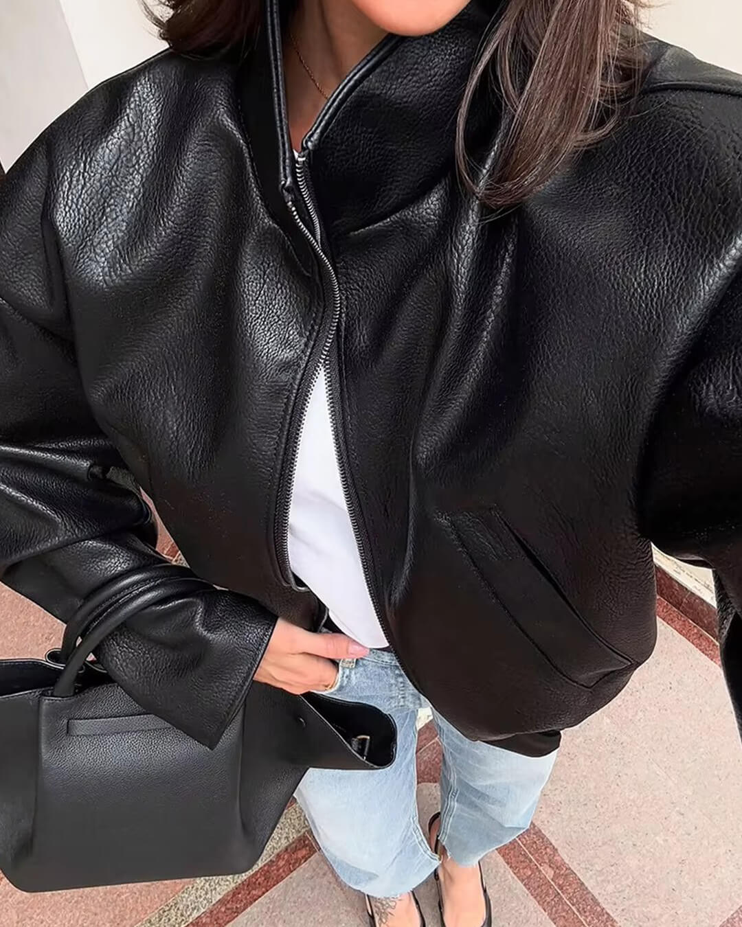 Chaqueta de cuero con cremallera Sylvia