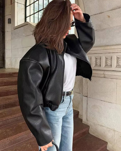 Chaqueta de cuero con cremallera Sylvia