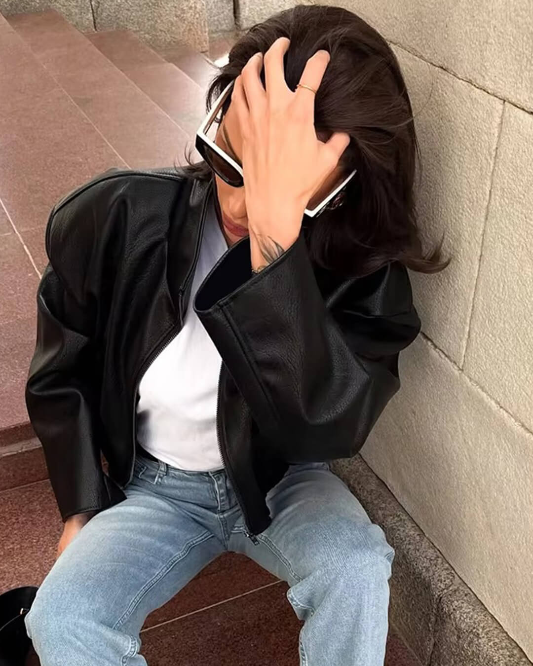 Chaqueta de cuero con cremallera Sylvia