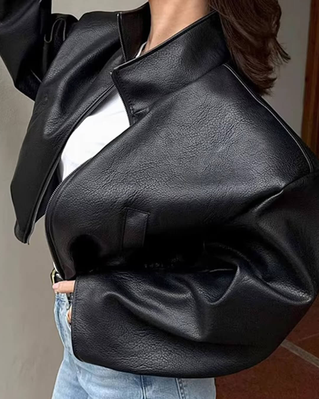 Chaqueta de cuero con cremallera Sylvia
