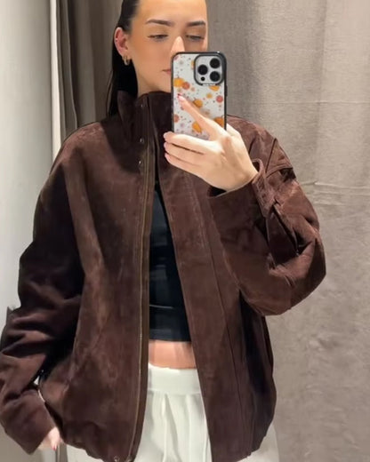 Chaqueta de ante con cuello alto Viona