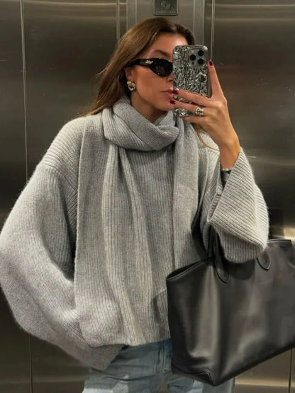 Xia suéter de punto suelto con bufanda