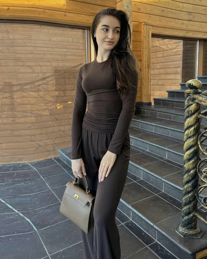Conjunto Meryll de blusa de manga larga y pantalones de pierna ancha