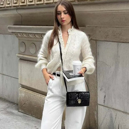 Cárdigan de punto blanco de encaje