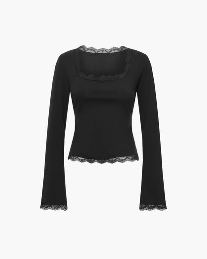 Blusa Jackie con encaje y escote cuadrado