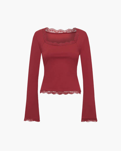 Blusa Jackie con encaje y escote cuadrado