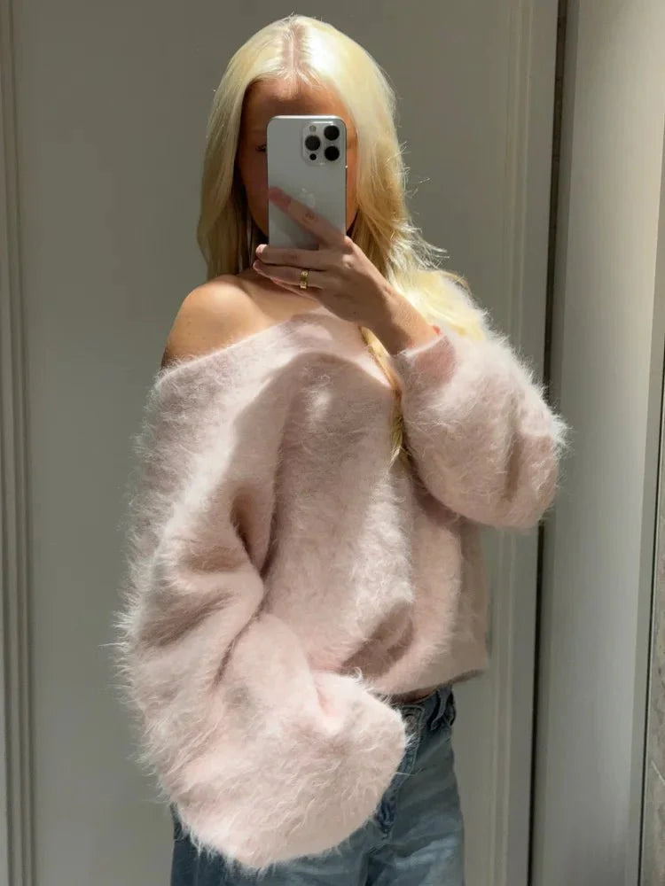 Suéter de mohair Meryl con hombros descubiertos