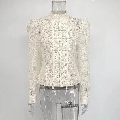 Blusa de encaje de manga larga Suzan