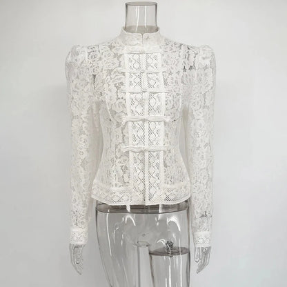 Blusa de encaje de manga larga Suzan