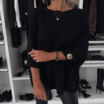 Blusa de punto liso de manga tres cuartos
