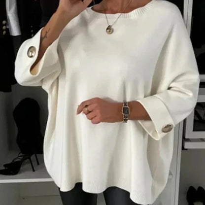 Blusa de punto liso de manga tres cuartos