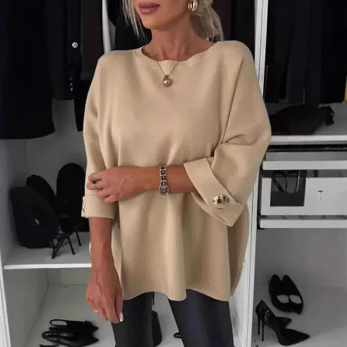 Blusa de punto liso de manga tres cuartos