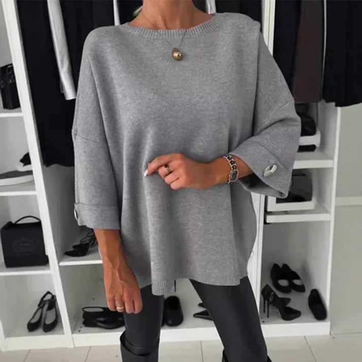 Blusa de punto liso de manga tres cuartos