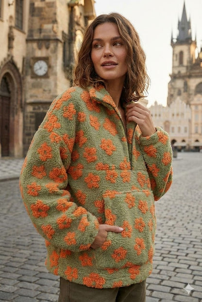 SUDADERA CON FORRO POLAR Y ESTAMPADO FLORAL
