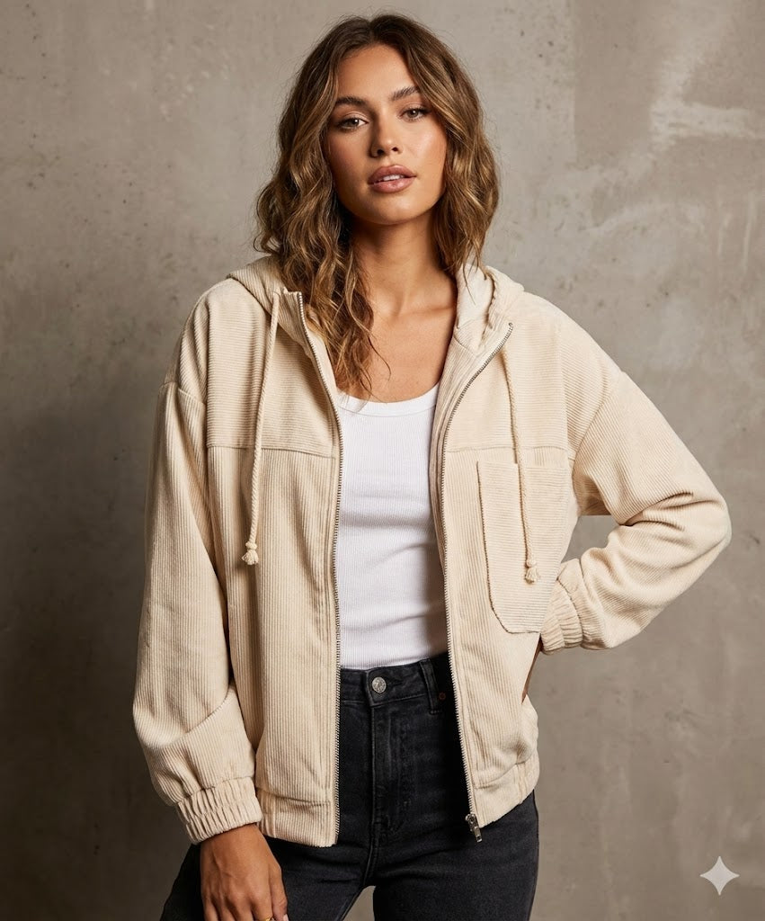 CHAQUETA DE PANA CON CAPUCHA Y CREMALLERA